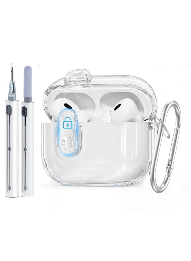QIRG Compatible with Airpods Pro 3 Case,Safety Lock for Airpods Pro 3rd Generation Case Cover 2025,Shockproof Soft Transparent TPU Skin for Airpod Pro 3rd Gen with Carabiner&Cleaning Pen-Clear